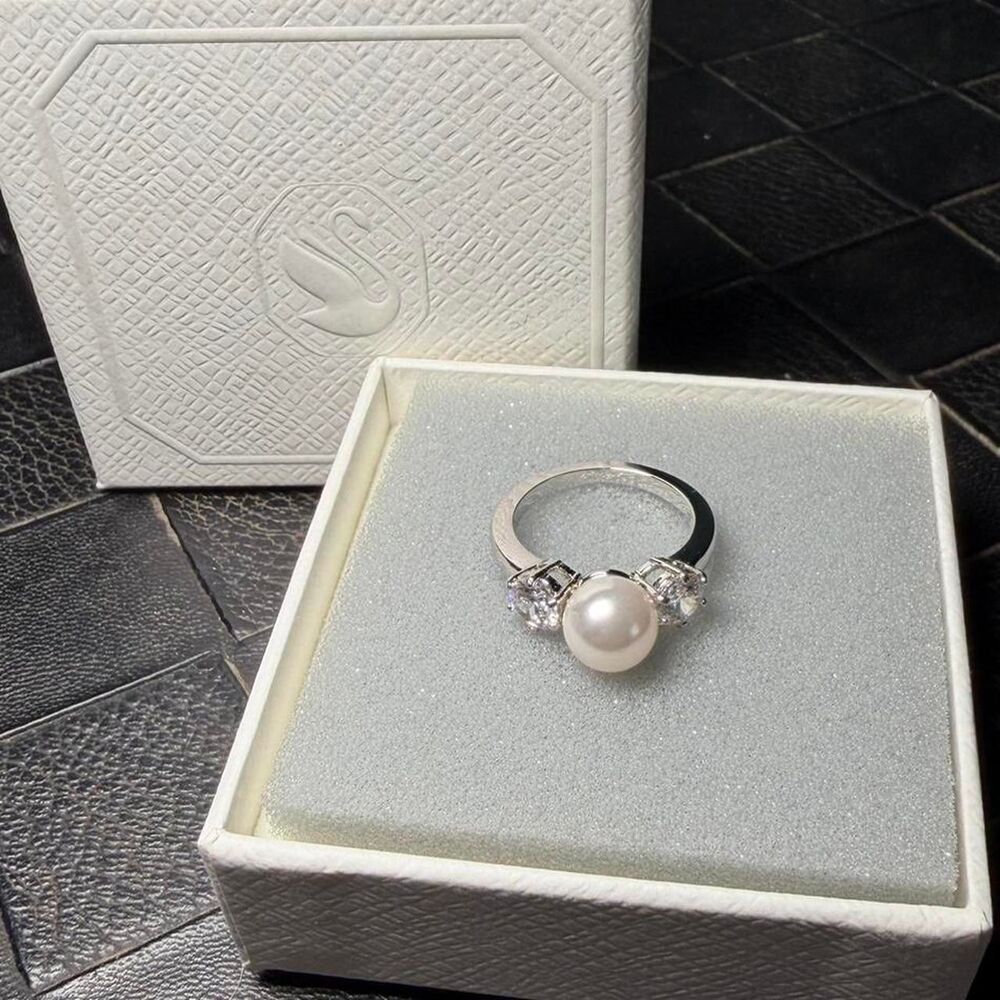Swarovski Matrix Cocktail Ring with Pearl, Size 6